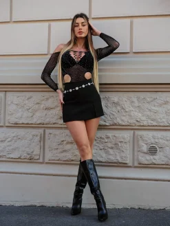 Online Body a rete con strass e fori Body