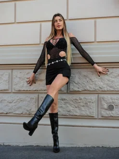 Online Body a rete con strass e fori Body