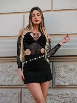 Online Body a rete con strass e fori Body