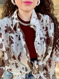 Hot Camicia effetto mucca con strass Bluse & Top