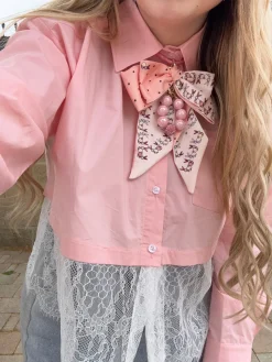 New Camicia rosa con pizzo bianco Bluse & Top