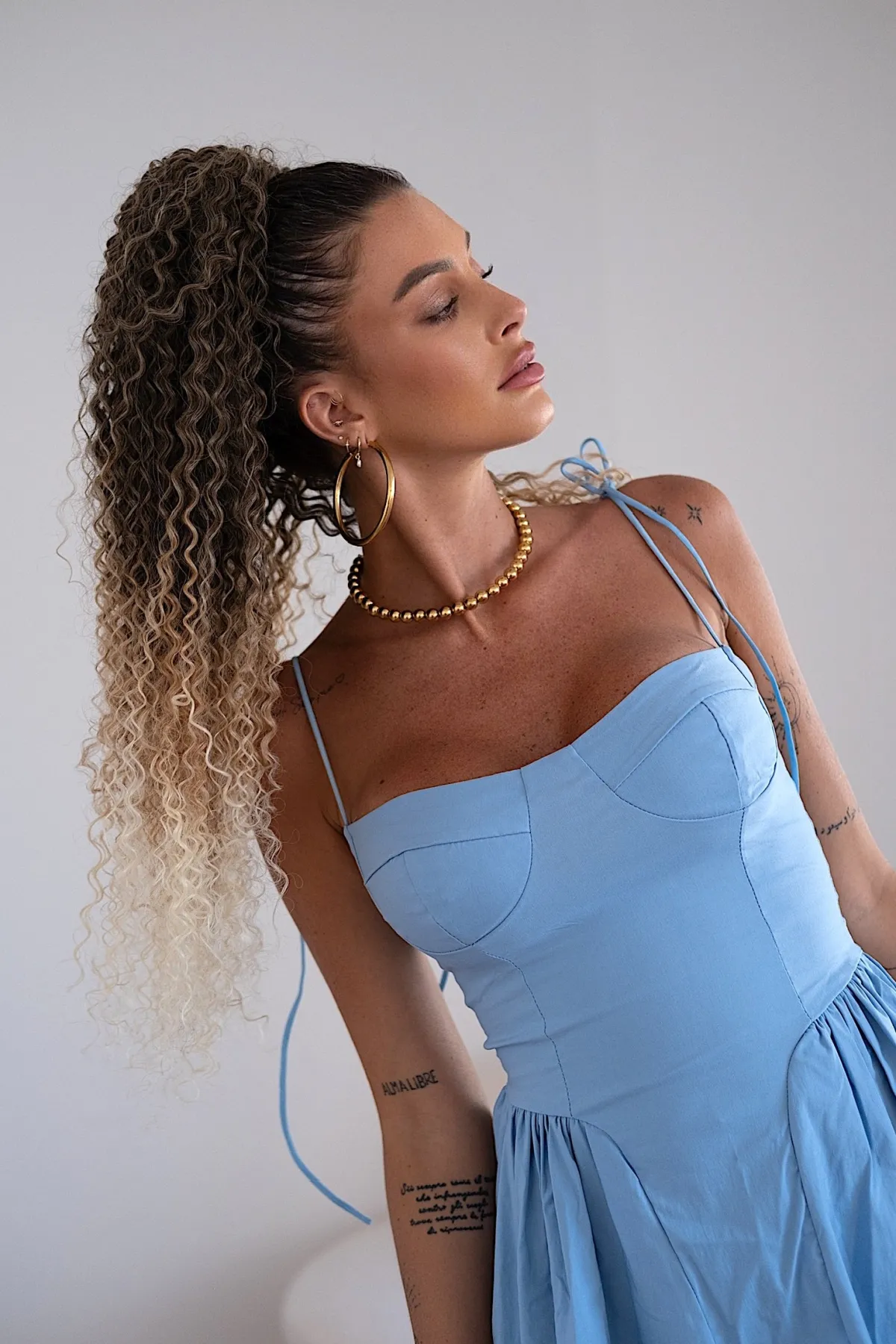 Sale Coda #t2/27/613 Riccio afro con coulisse bionda degradè Code Per Bionde|Code Basi Castane