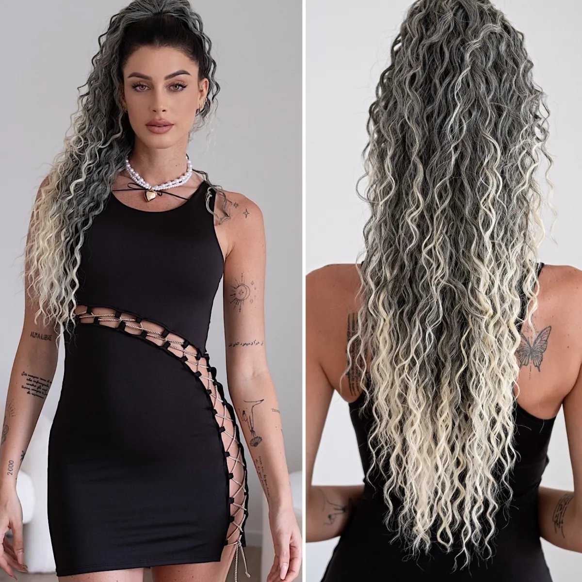 Fashion Coda #t1b-613 riccia con Coulisse Nero/Platino Degradè Code Basi Nere|Code Per Bionde