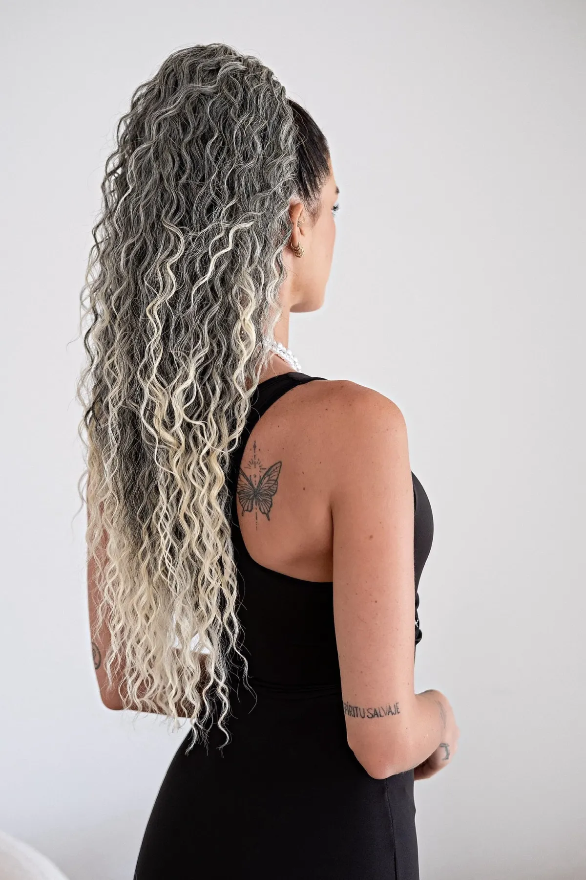 Fashion Coda #t1b-613 riccia con Coulisse Nero/Platino Degradè Code Basi Nere|Code Per Bionde