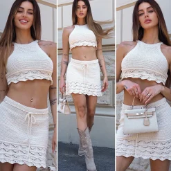Best Completo crochet top e gonna panna Completi & Tute