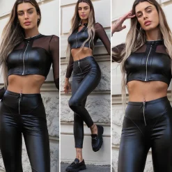 Clearance Completo due pezzi in ecopelle Pantaloni|Bluse & Top