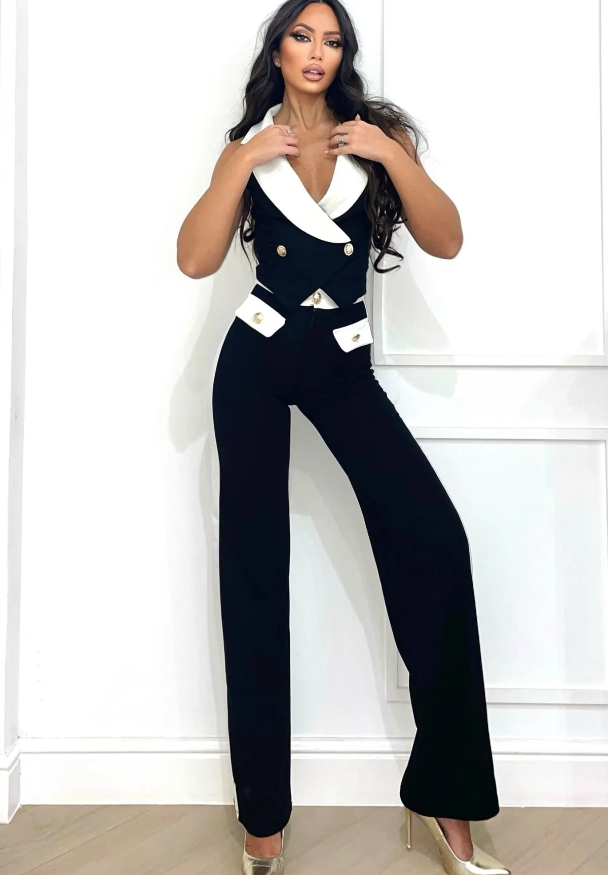 Hot Completo gilet e pantalone bianco nero Completi & Tute