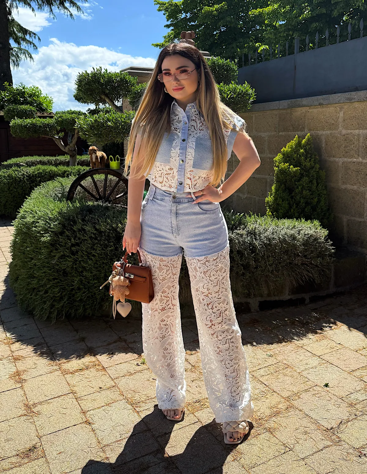 Fashion Completo in denim con brillantini e pizzo Completi & Tute