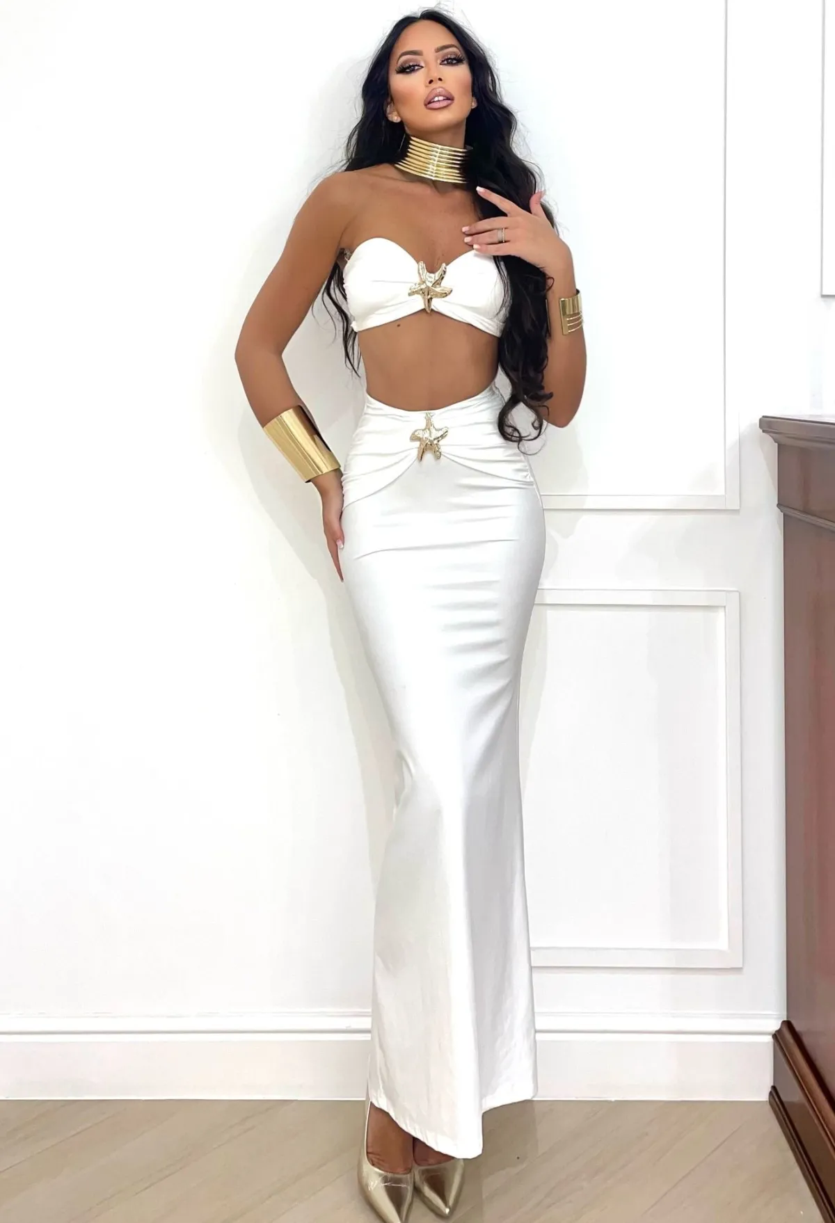 Online Completo top e gonna con stella bianco Completi & Tute