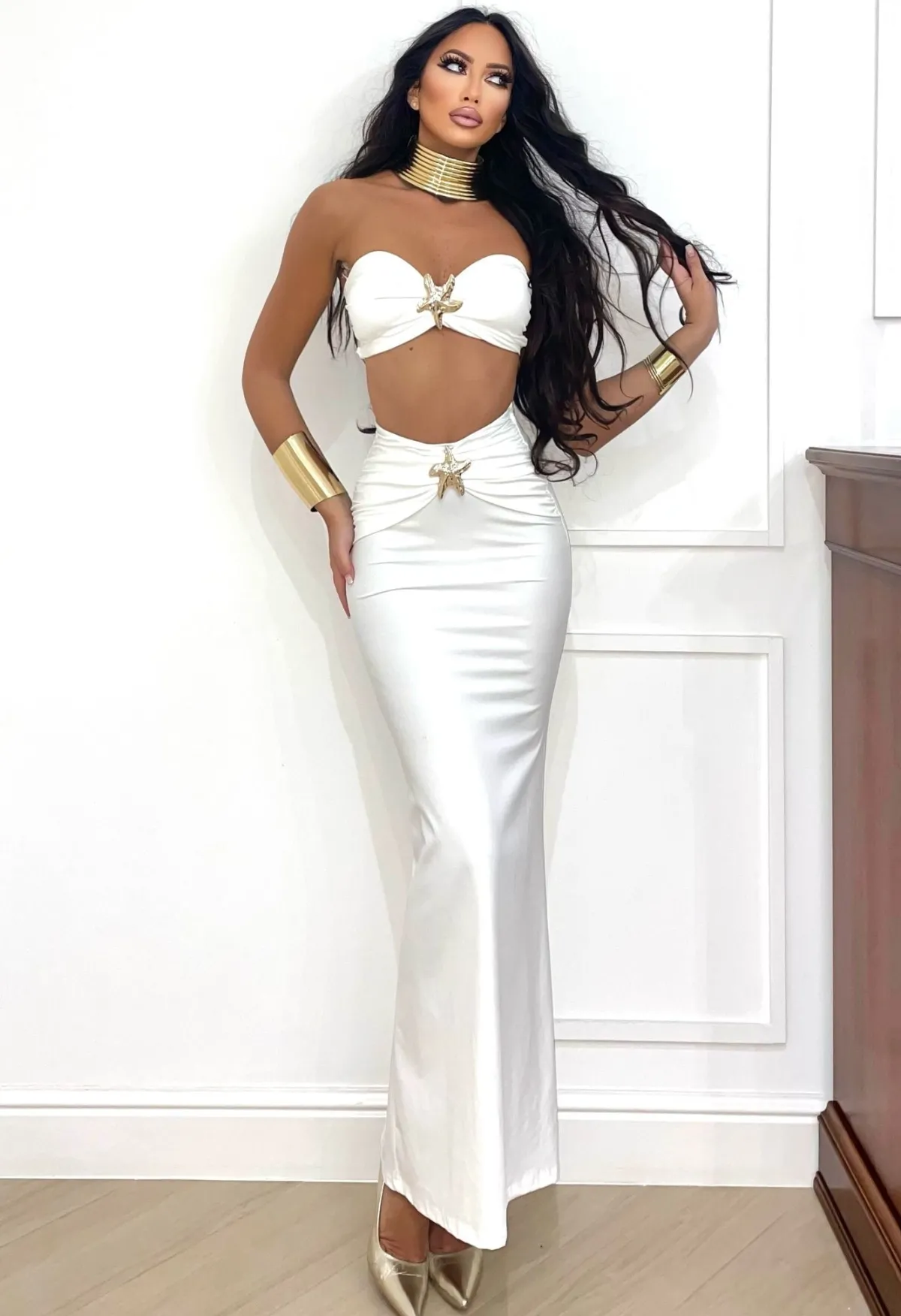 Online Completo top e gonna con stella bianco Completi & Tute
