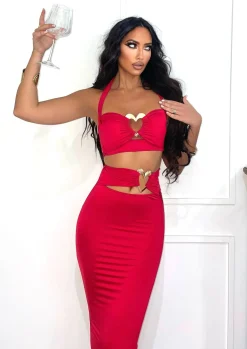 Fashion Completo top e gonna con cuori rosso Completi & Tute