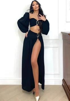 Sale Completo top e gonna con gioiello nero Completi & Tute