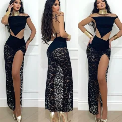 Hot Completo top e gonna in pizzo nero Completi & Tute