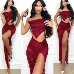 Sale Completo top e gonna in pizzo bordeaux Completi & Tute