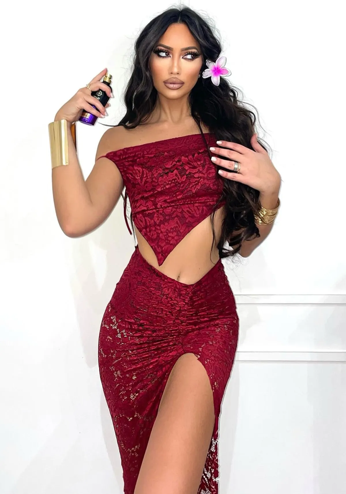 Sale Completo top e gonna in pizzo bordeaux Completi & Tute