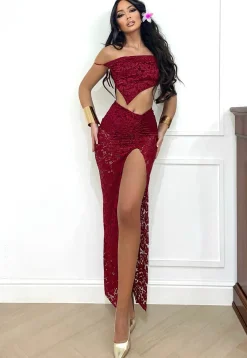 Sale Completo top e gonna in pizzo bordeaux Completi & Tute