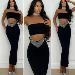 Hot Completo top e gonna nero con strass Completi & Tute