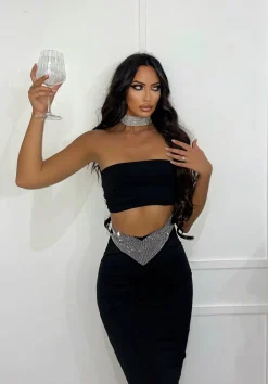 Hot Completo top e gonna nero con strass Completi & Tute