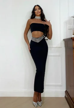 Hot Completo top e gonna nero con strass Completi & Tute
