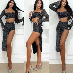 Discount Completo top e gonna paillettes nero/ silver Completi & Tute