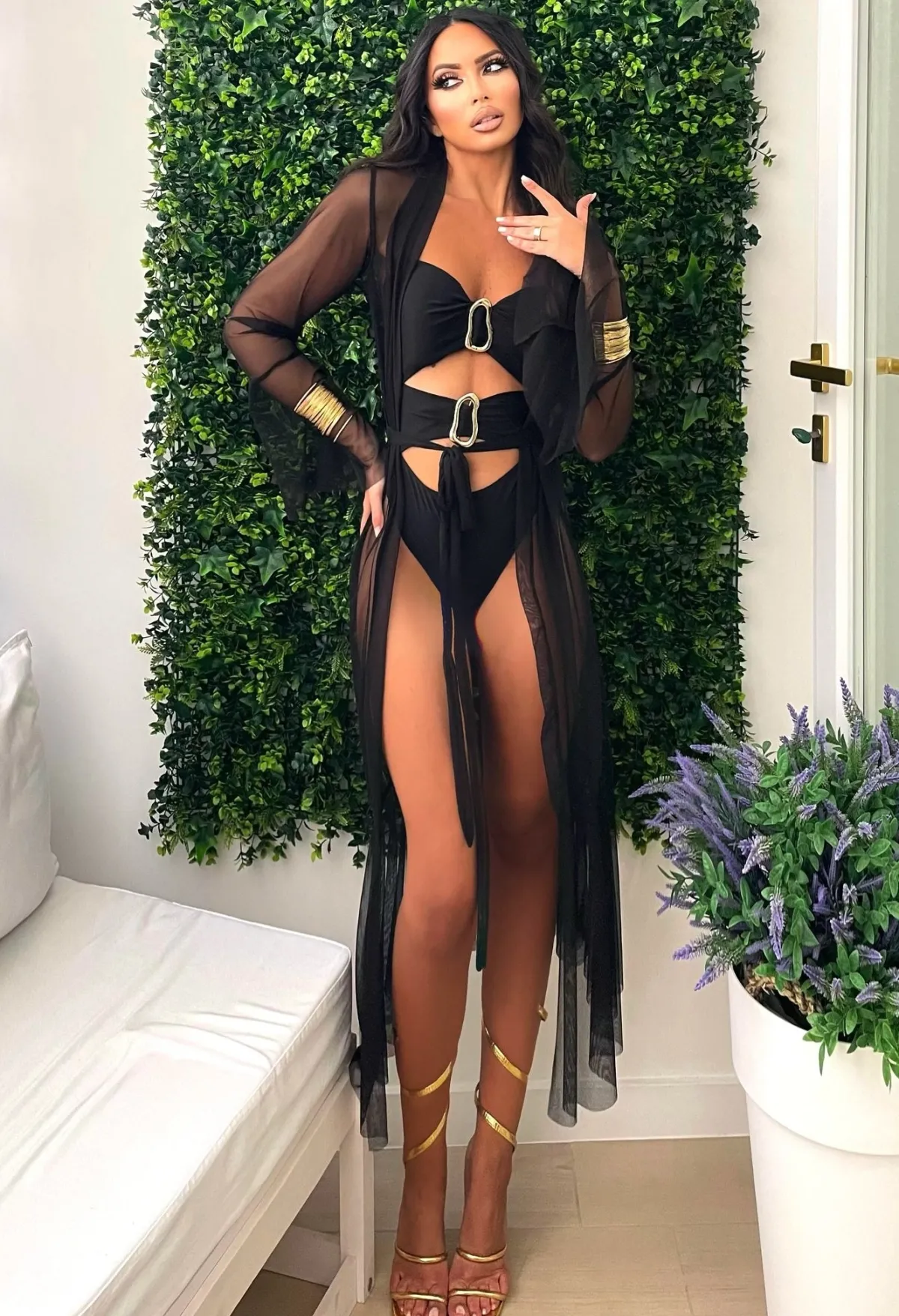 Outlet Costume intero con gioiello sul davanti nero Bikini|Bikini