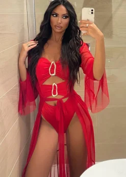 Discount Costume intero con gioiello sul davanti rosso Bikini|Bikini