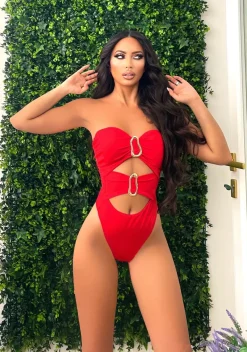 Discount Costume intero con gioiello sul davanti rosso Bikini|Bikini