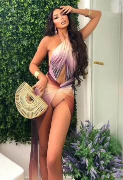 Discount Costume intero in velo sfumato con incrocio sul collo e gonna pareo Bikini|Bikini