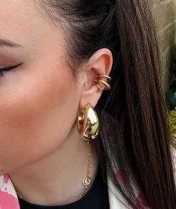 Fashion Ear cuff tre anelli oro Orecchini