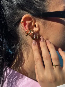 Fashion Ear cuff tre anelli oro Orecchini