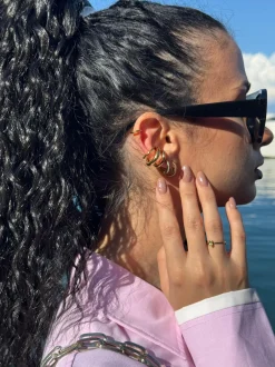 Fashion Ear cuff tre anelli oro Orecchini