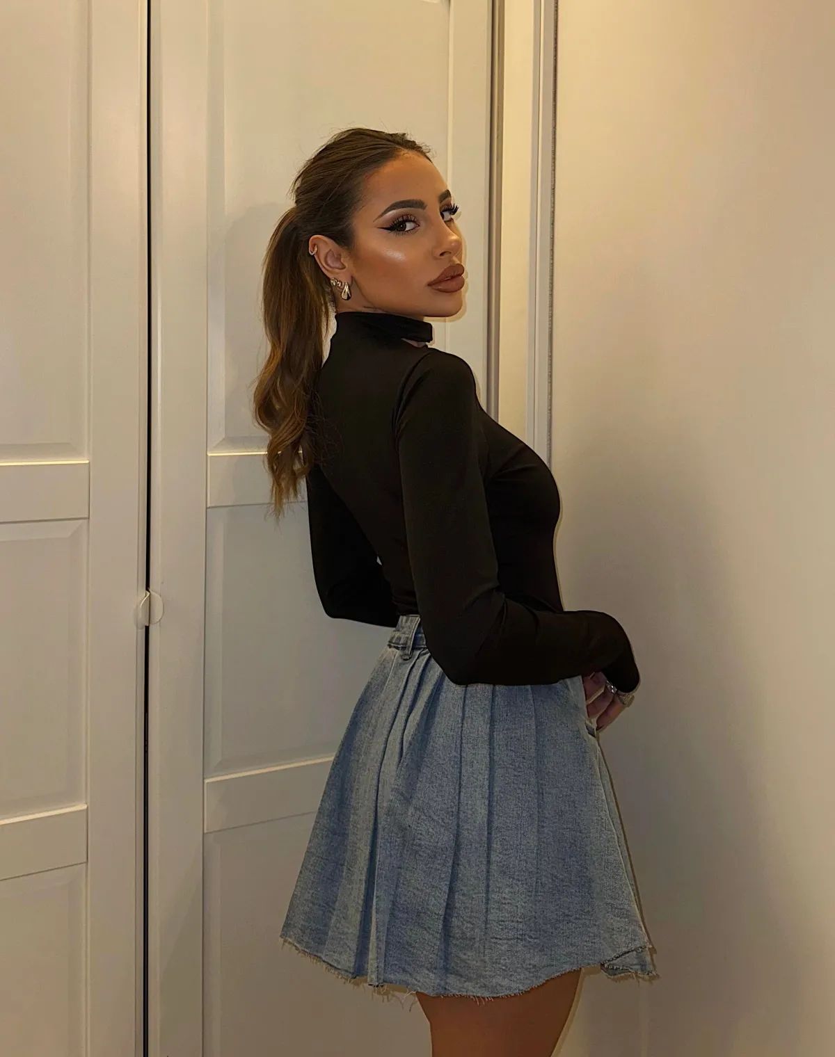 Fashion Gonna in denim con pieghe Gonne
