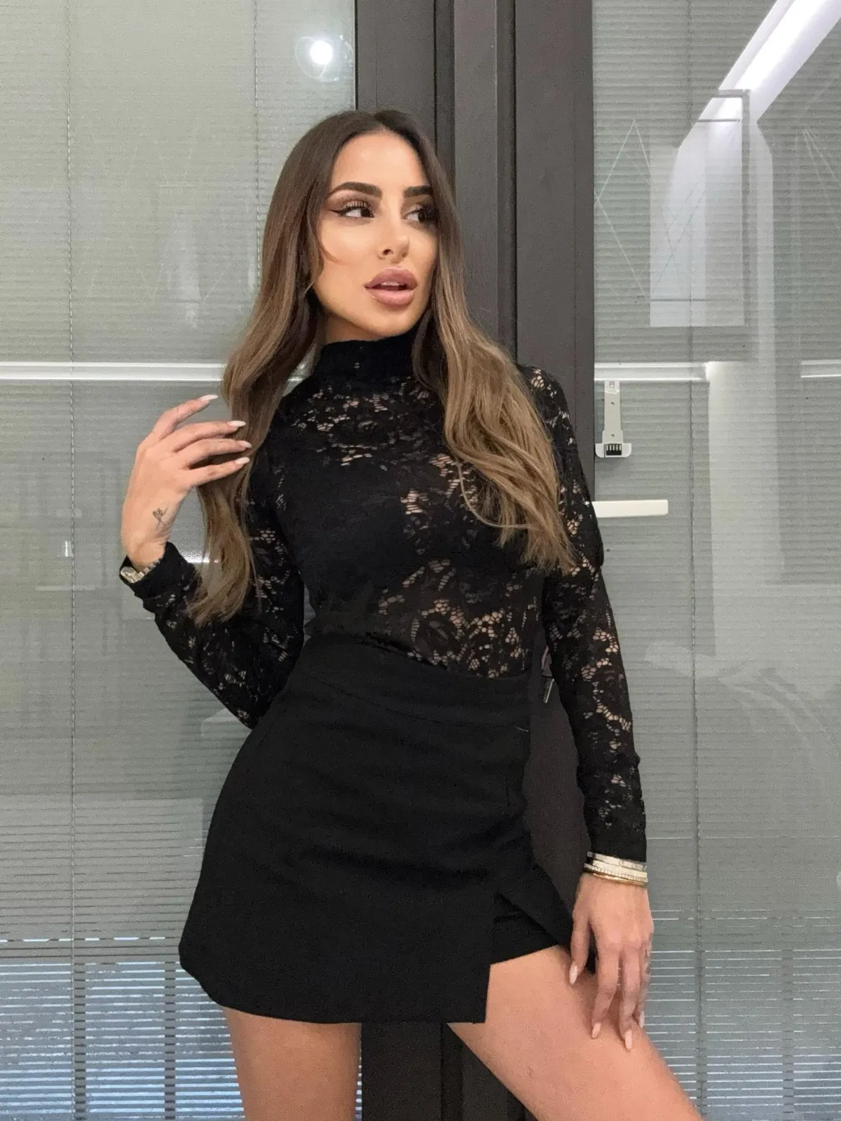Fashion Gonna short con spacchetto nero Gonne