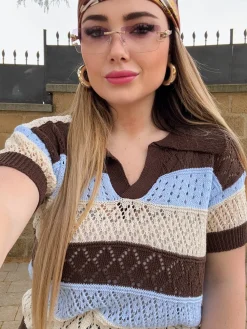 Fashion Maglia traforata Brown Bluse & Top