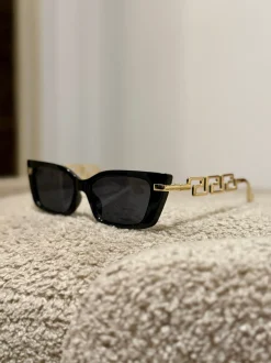 Clearance Occhiale nero cat stecche gold lenti nere Occhiali
