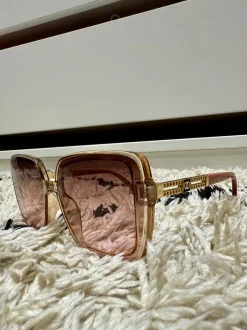 Online Occhiale rosa stecche oro con catenine Occhiali