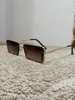 Clearance Occhiale slim squadrato brown stecche oro Occhiali