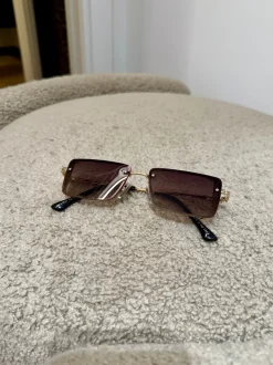 Clearance Occhiale slim squadrato brown stecche oro Occhiali