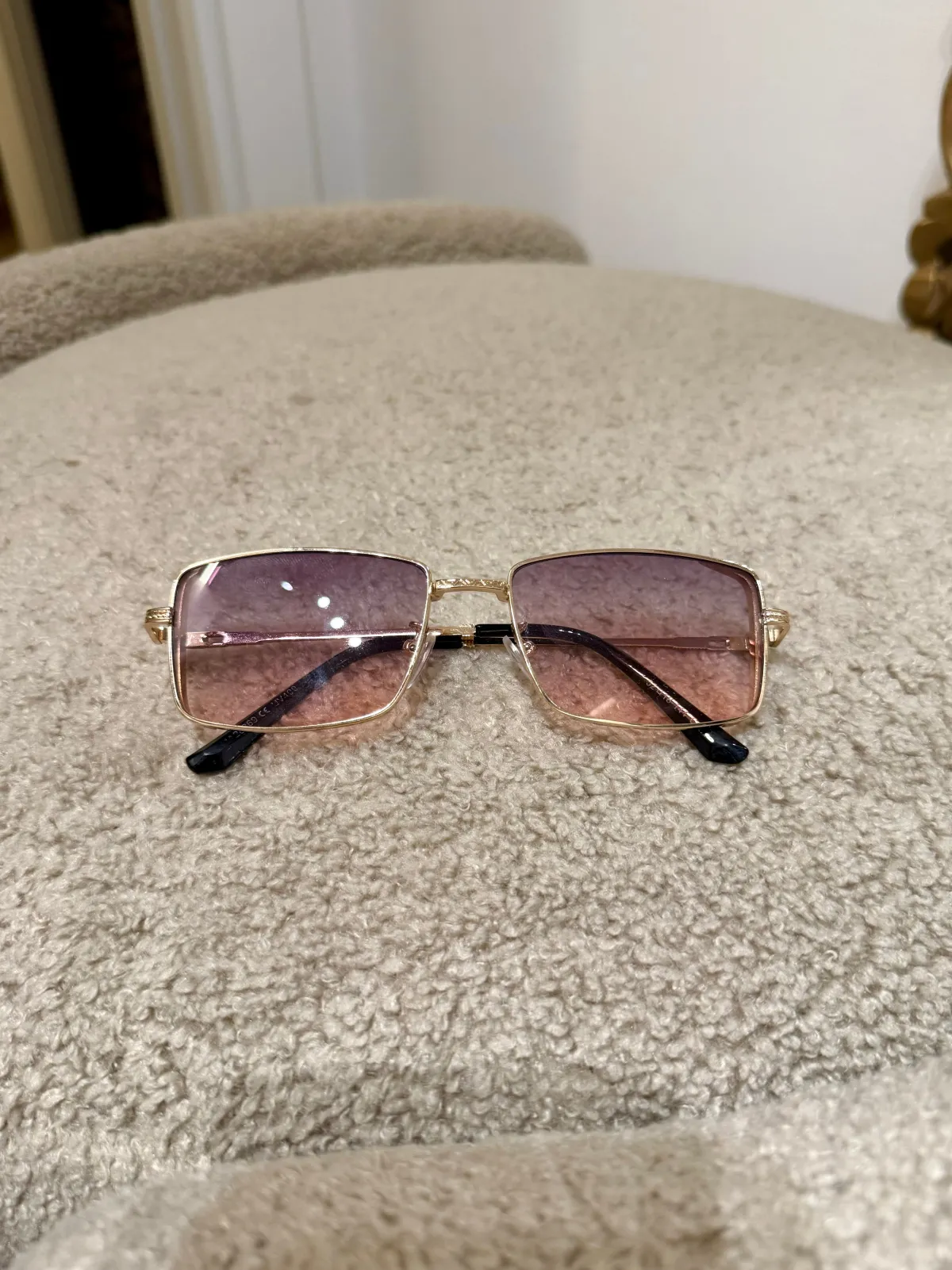 Discount Occhiale slim squadrato rosa stecche oro Occhiali