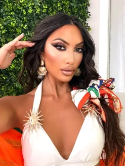Sale Orecchini a cerchio con perline beige Orecchini|Bikini