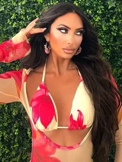 Online Orecchini a cerchio con perline rosa Orecchini|Bikini