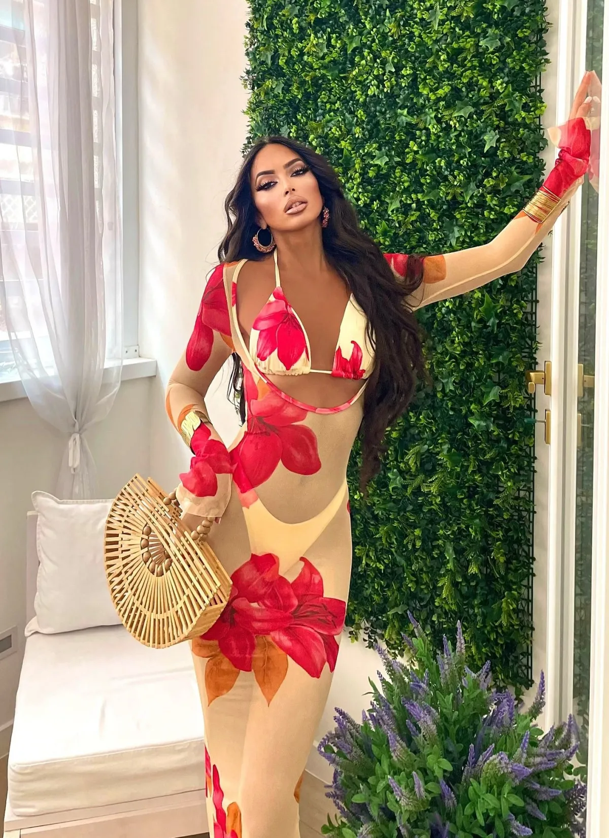 Online Orecchini a cerchio con perline rosa Orecchini|Bikini
