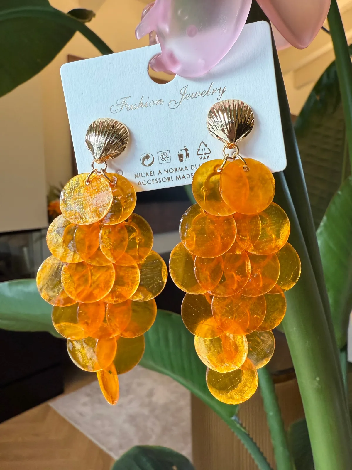 Fashion Orecchini conchiglia grappolo arancio Orecchini|Bikini