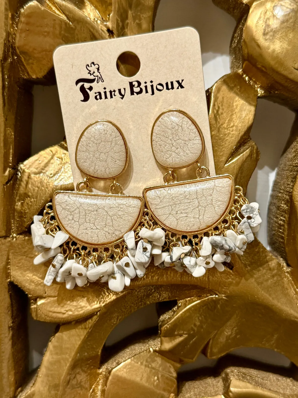 Best Orecchini pietra bianca e oro Orecchini|Bikini