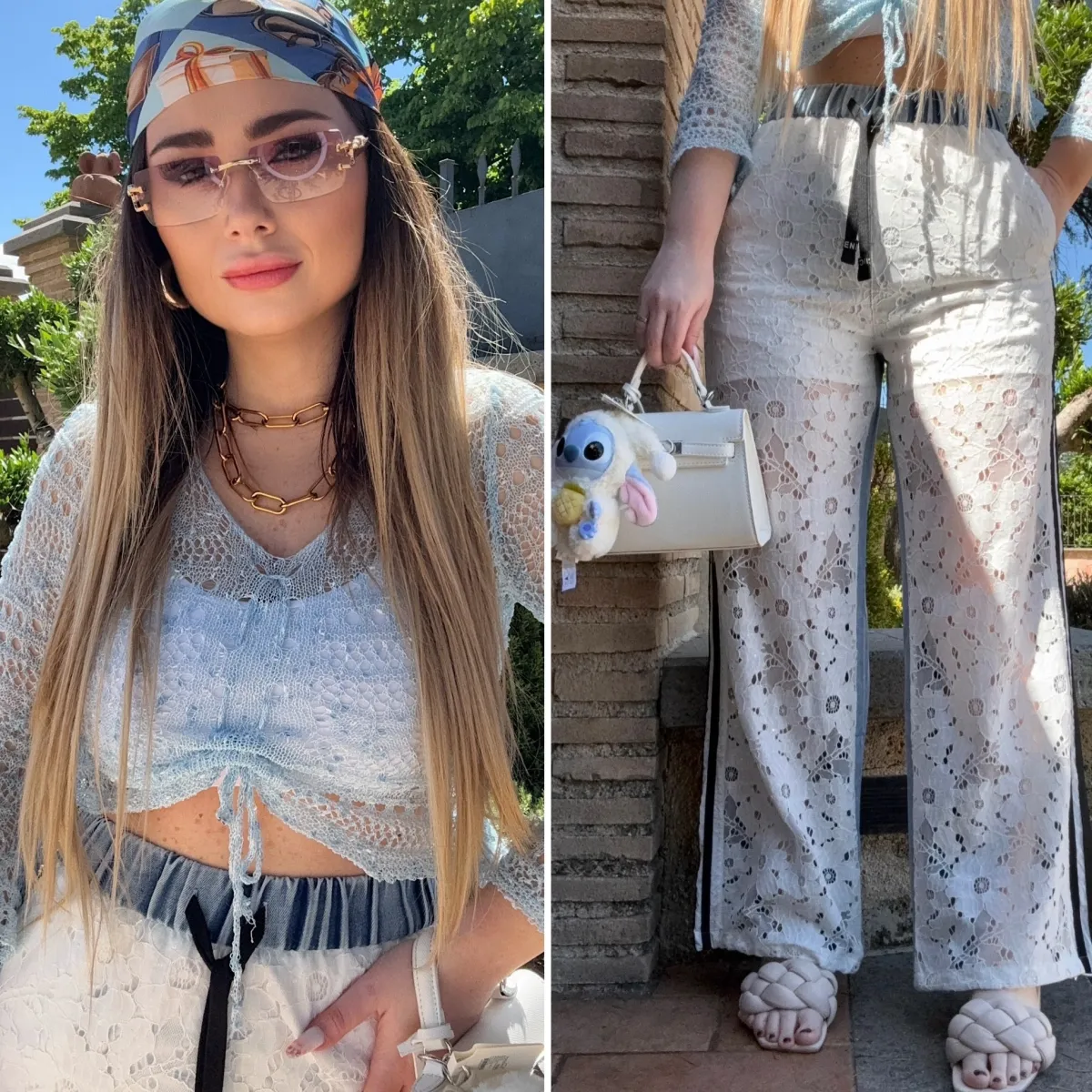 Online Pantalone in pizzo e denim Pantaloni
