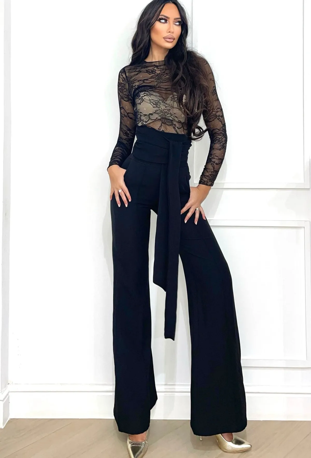 Clearance Pantalone vita alta con fusciacca nero Pantaloni