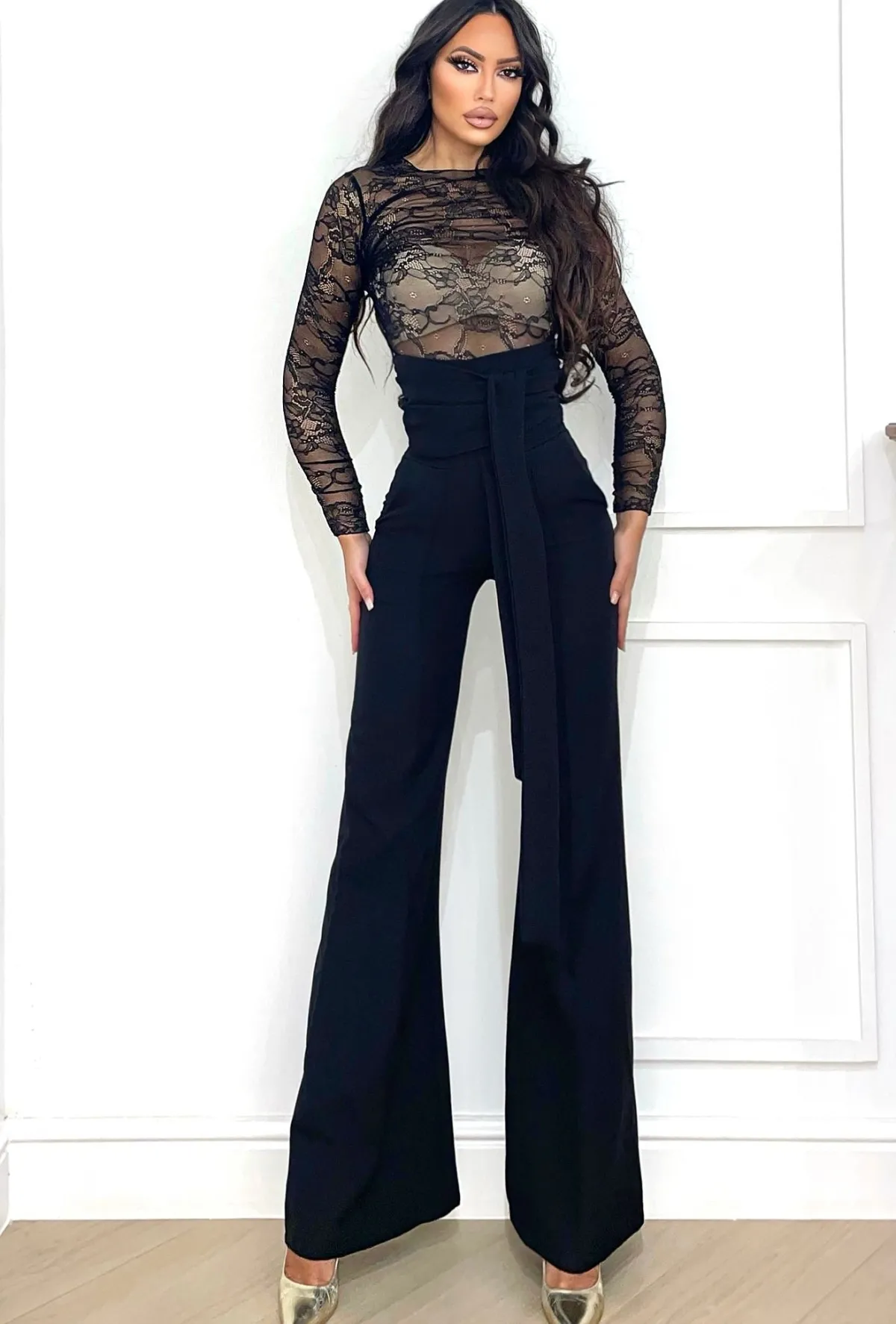 Clearance Pantalone vita alta con fusciacca nero Pantaloni