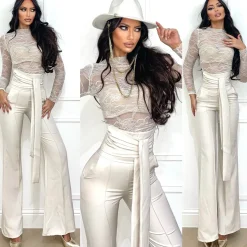 Fashion Pantalone vita alta con fusciacca beige Pantaloni