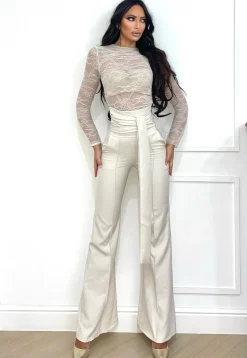 Fashion Pantalone vita alta con fusciacca beige Pantaloni