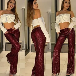 Best Pantaloni in paillettes bordeaux Pantaloni